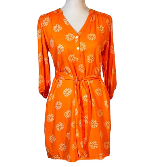 Escapada Orange & White Tie Waist Dress Sz S - Picture 1 of 10